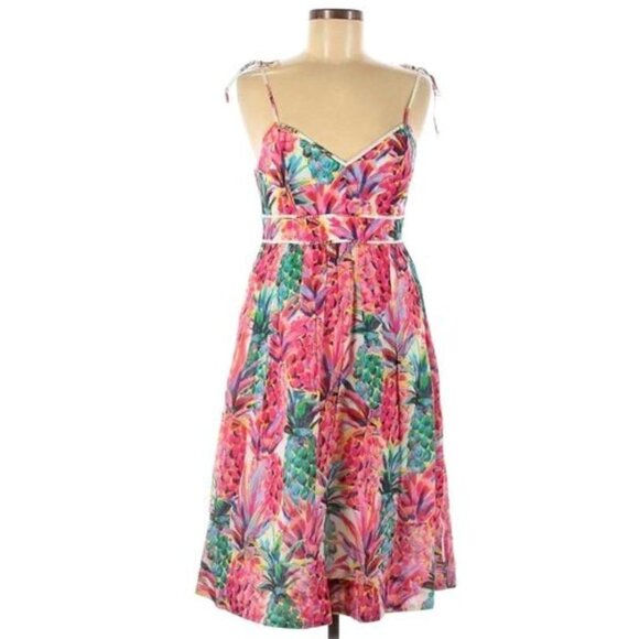 J.CREW Ratti Multicolor Painted Pineapple Summer Spaghetti Strap Midi Dress - Picture 4 of 16